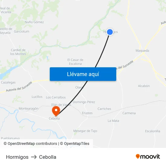 Hormigos to Cebolla map