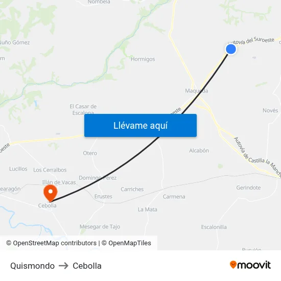 Quismondo to Cebolla map