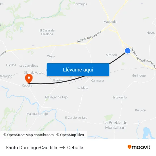 Santo Domingo-Caudilla to Cebolla map