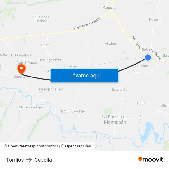 Torrijos to Cebolla map
