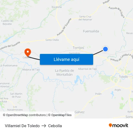 Villamiel De Toledo to Cebolla map