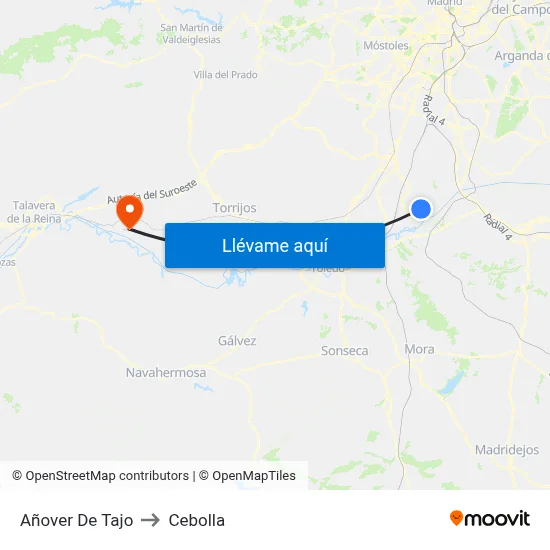 Añover De Tajo to Cebolla map