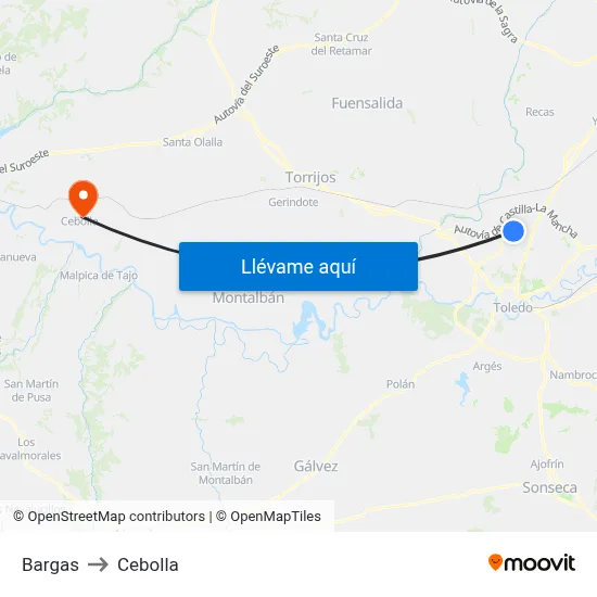 Bargas to Cebolla map