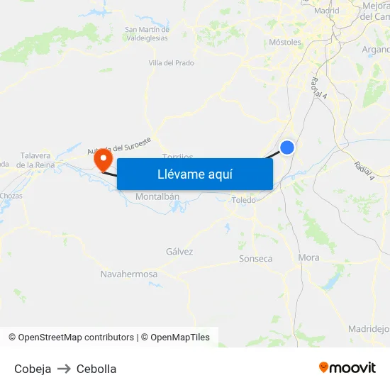 Cobeja to Cebolla map