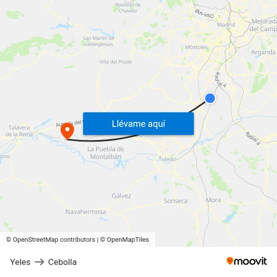 Yeles to Cebolla map