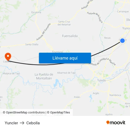 Yuncler to Cebolla map