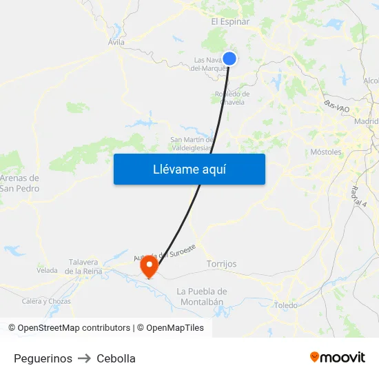 Peguerinos to Cebolla map