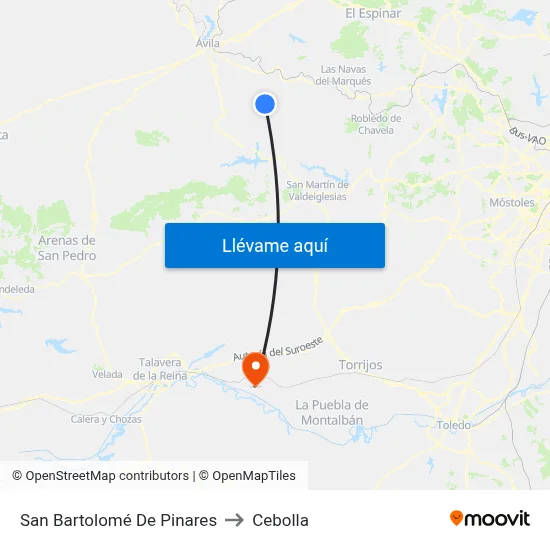 San Bartolomé De Pinares to Cebolla map