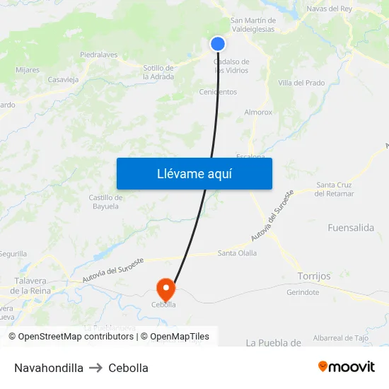 Navahondilla to Cebolla map