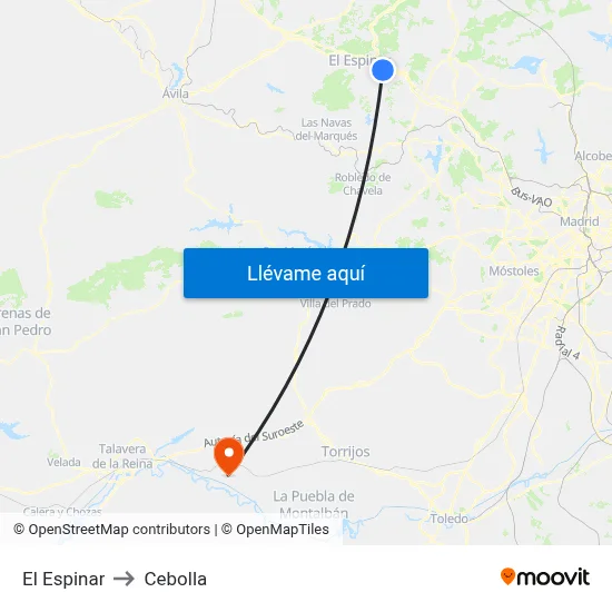 El Espinar to Cebolla map