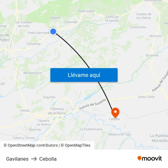 Gavilanes to Cebolla map