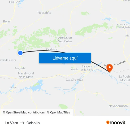 La Vera to Cebolla map