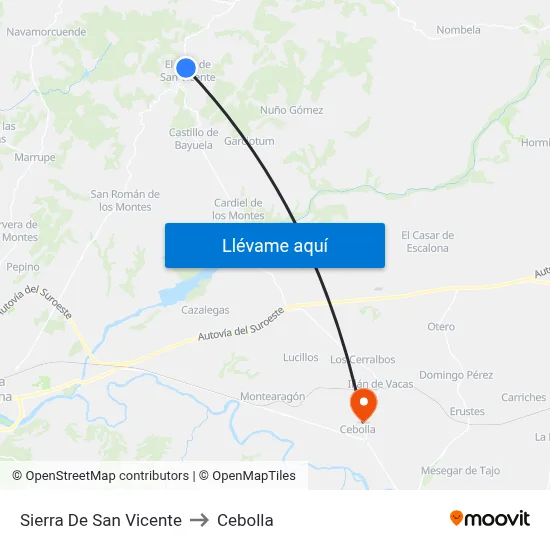 Sierra De San Vicente to Cebolla map
