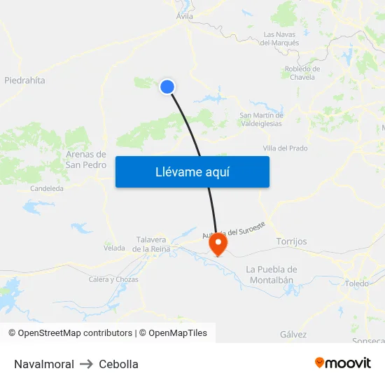 Navalmoral to Cebolla map