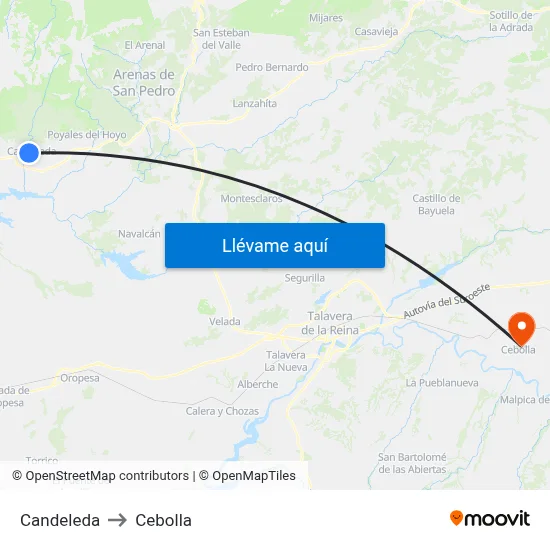 Candeleda to Cebolla map