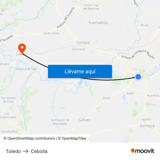 Toledo to Cebolla map