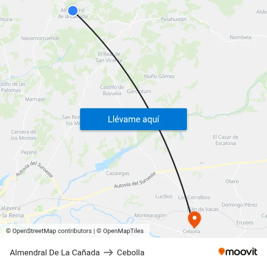 Almendral De La Cañada to Cebolla map