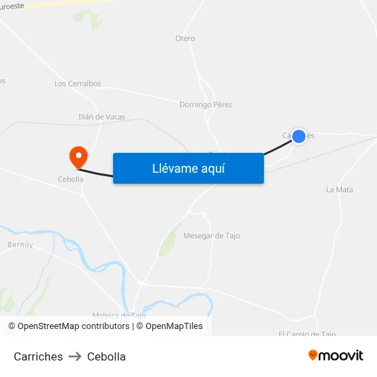 Carriches to Cebolla map