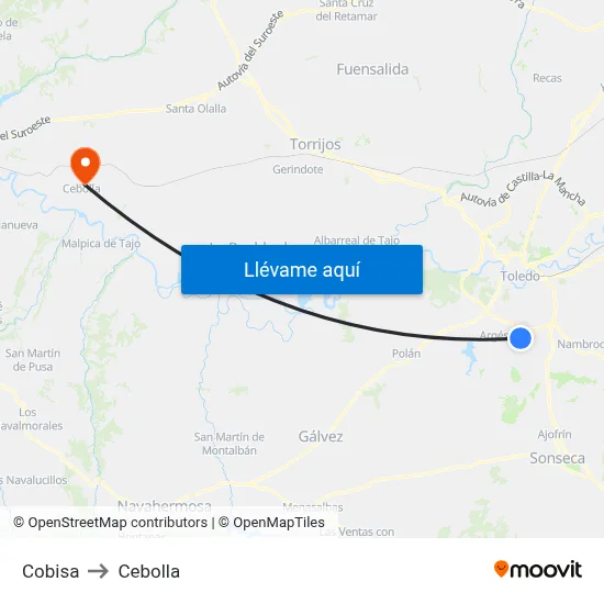 Cobisa to Cebolla map