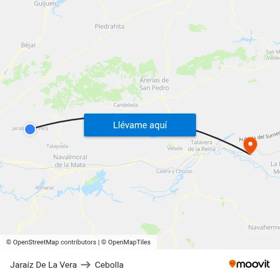 Jaraíz De La Vera to Cebolla map