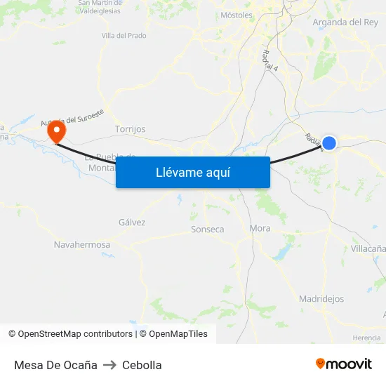 Mesa De Ocaña to Cebolla map