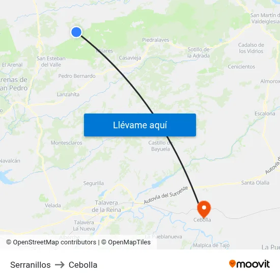 Serranillos to Cebolla map