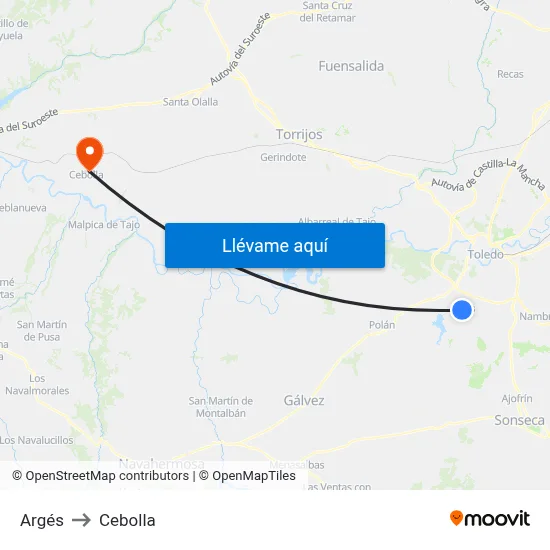 Argés to Cebolla map