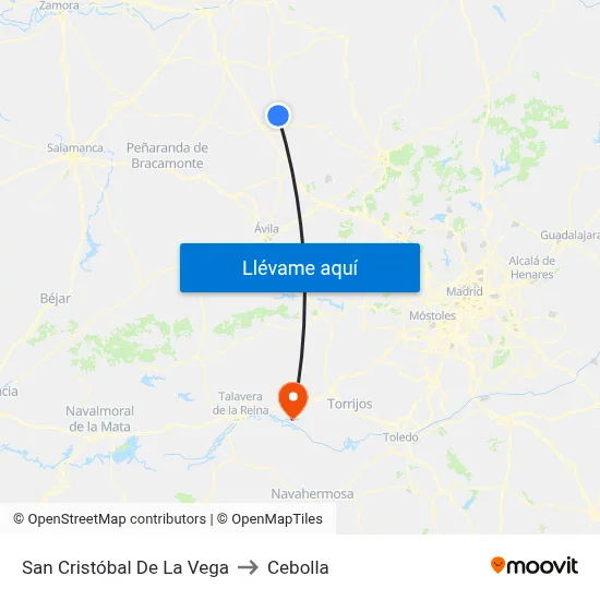 San Cristóbal De La Vega to Cebolla map