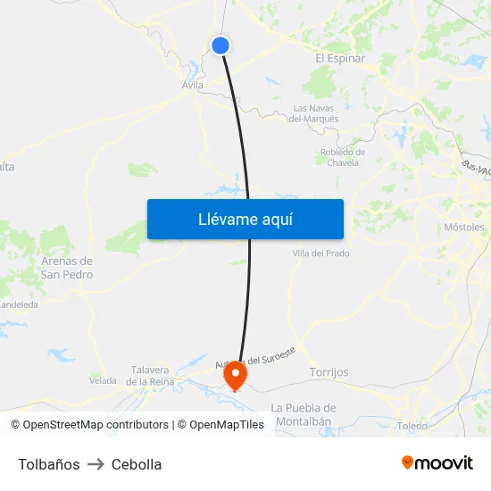 Tolbaños to Cebolla map