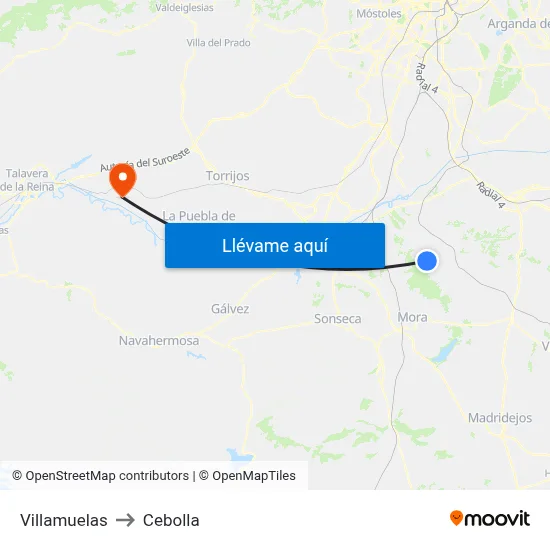 Villamuelas to Cebolla map