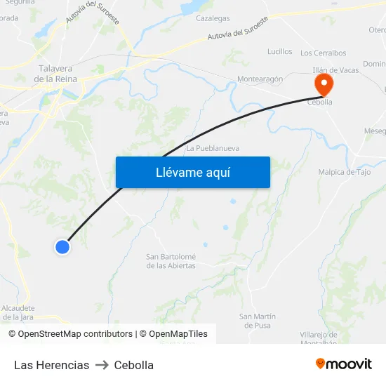 Las Herencias to Cebolla map