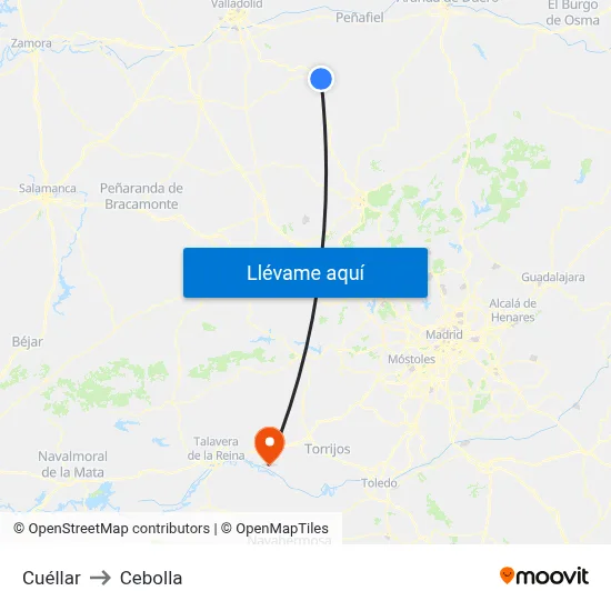 Cuéllar to Cebolla map