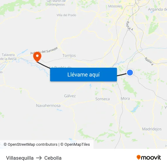 Villasequilla to Cebolla map