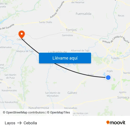 Layos to Cebolla map