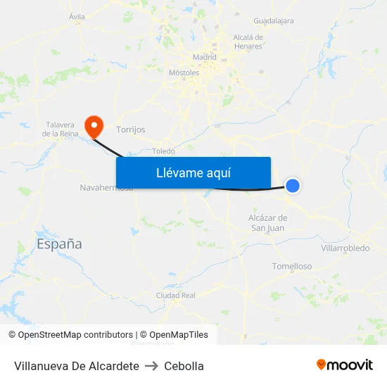 Villanueva De Alcardete to Cebolla map