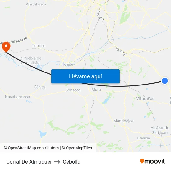Corral De Almaguer to Cebolla map