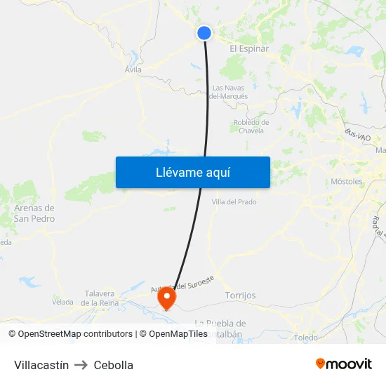 Villacastín to Cebolla map