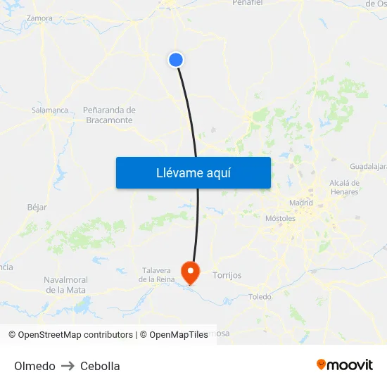 Olmedo to Cebolla map