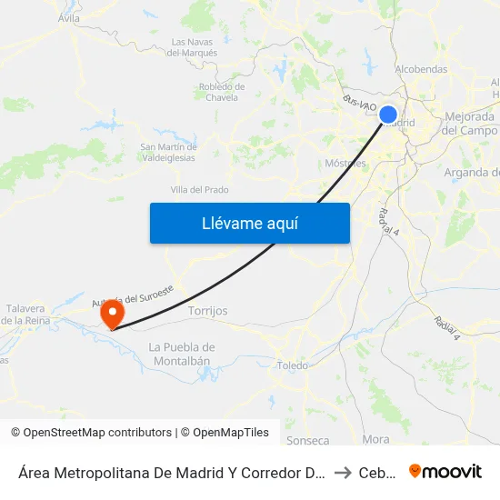 Área Metropolitana De Madrid Y Corredor Del Henares to Cebolla map