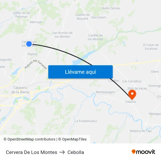 Cervera De Los Montes to Cebolla map