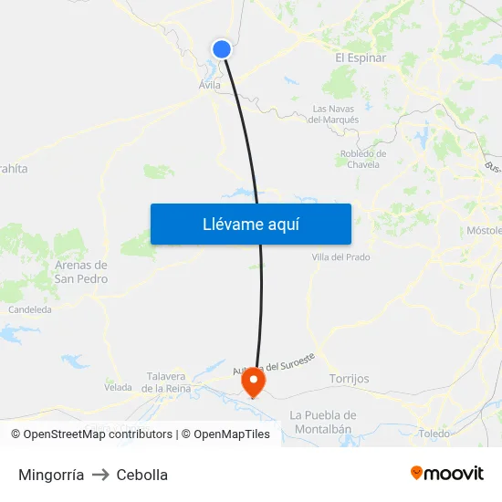 Mingorría to Cebolla map