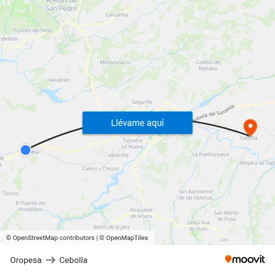 Oropesa to Cebolla map