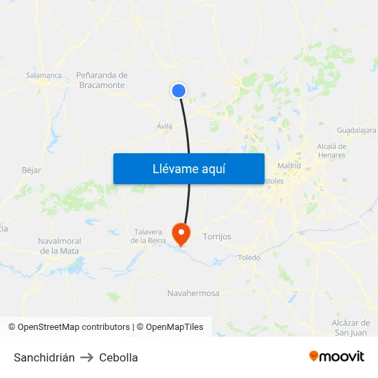 Sanchidrián to Cebolla map