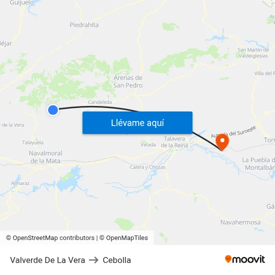 Valverde De La Vera to Cebolla map