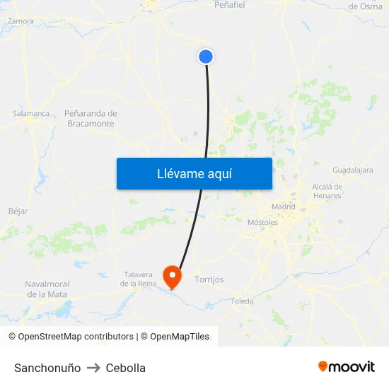 Sanchonuño to Cebolla map