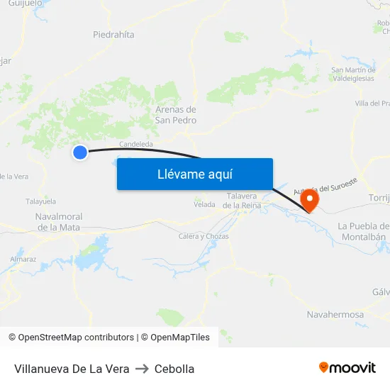 Villanueva De La Vera to Cebolla map