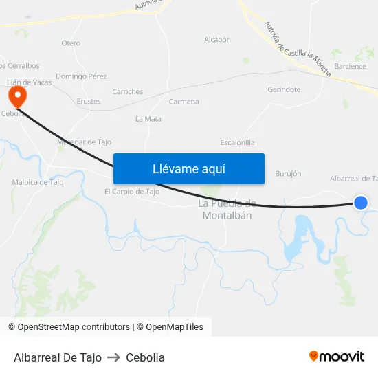 Albarreal De Tajo to Cebolla map