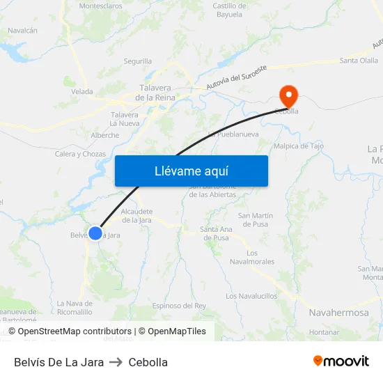 Belvís De La Jara to Cebolla map