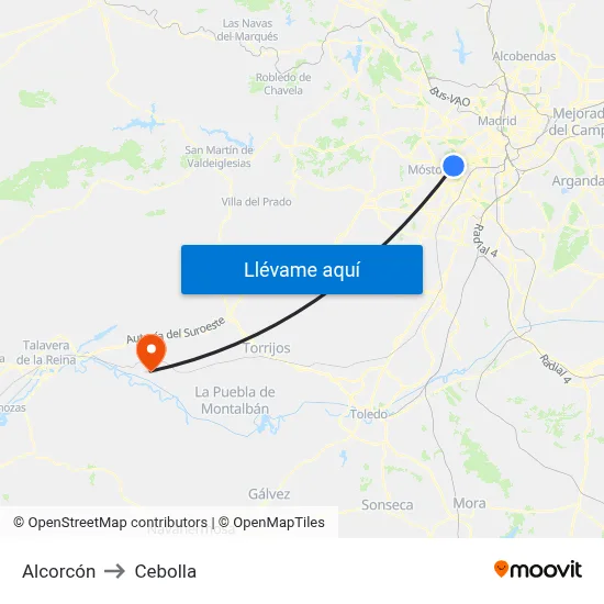 Alcorcón to Cebolla map