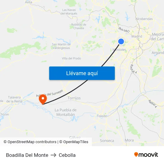 Boadilla Del Monte to Cebolla map